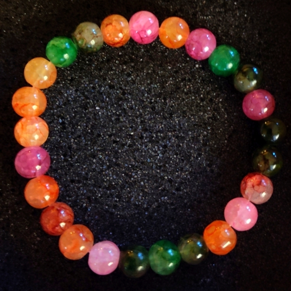 Pink and Orange Beaded Bracelet with Natural Stones, NWOT